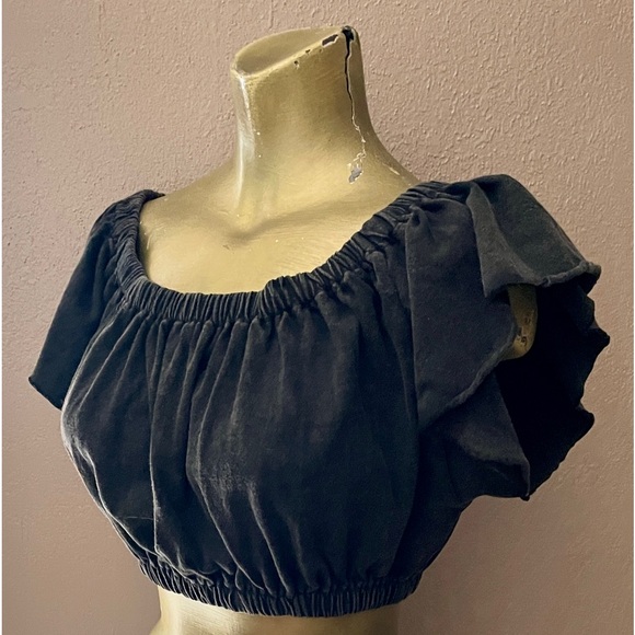 URBAN OUTFITTERS Off Shoulder Ruffle Sleeve Boho CROP TOP Size Large - Picture 1 of 15